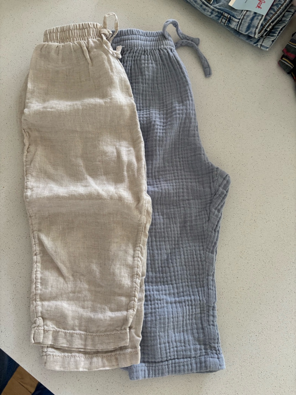 H&M Beige and Light Blue Kids Pull-On Gauze Pants